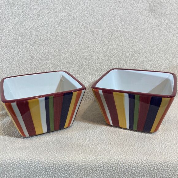 Pampered Chef Simple Additions Striped Square 4 inch Serving Bowls Set of 2 - Picture 1 of 6